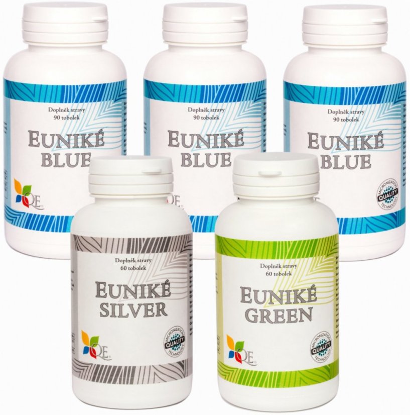 QE for Man, QE Blue pro muže, QE Silver, QE Green, chlorela, kotvičník zemní, šišák bajkalský, betaglukany
