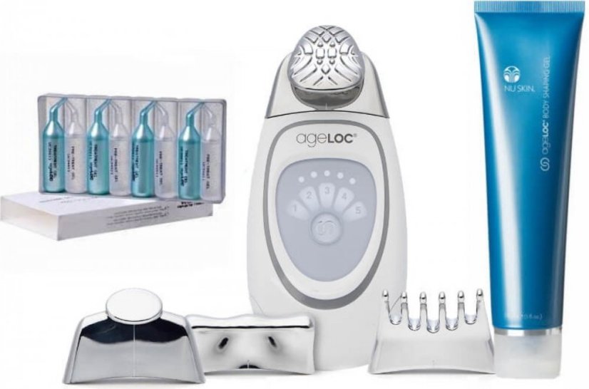 Nuskin ageLOC Galvanic Spa (galvanická žehlička) + gely na pleť 8 x 4 ml + gel na celulitidu 150 ml dárková sada